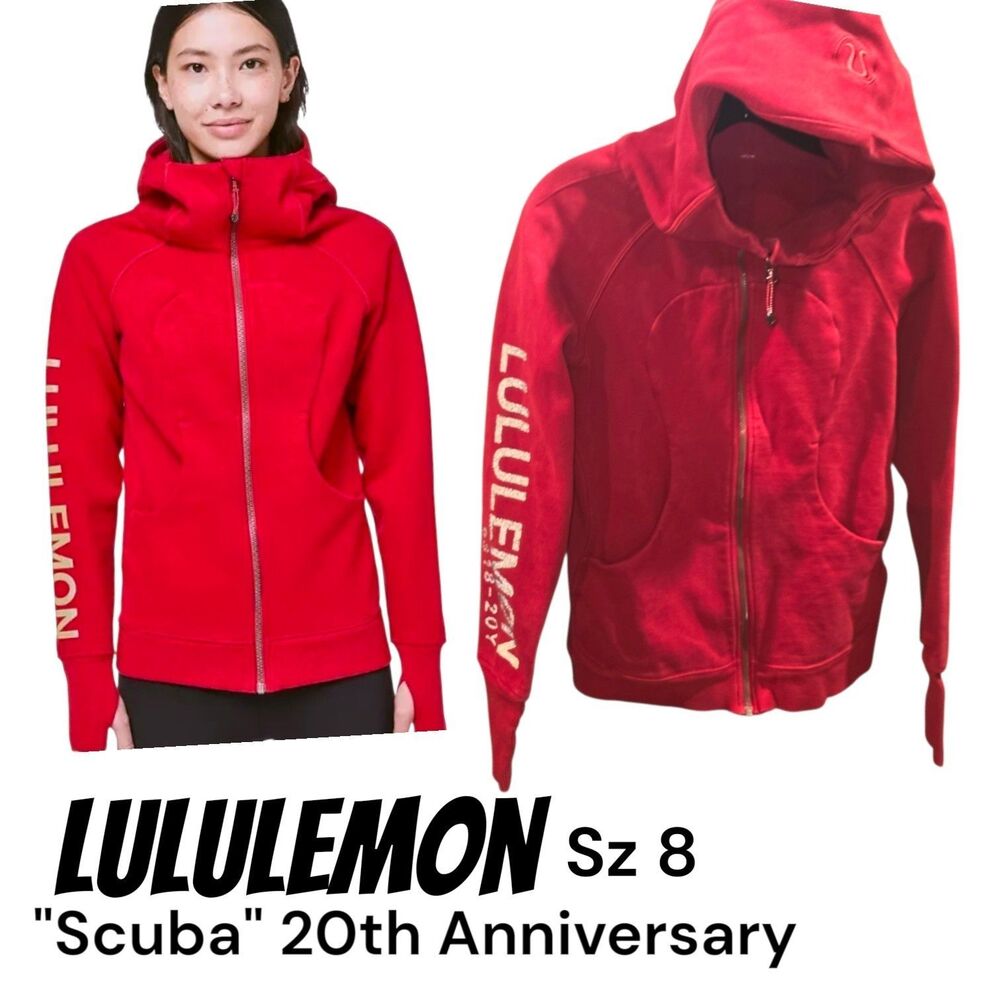 Lululemon Sz 8 Rare Red Scuba 20th Anniversary Full Zip Logo Sweater Jacket